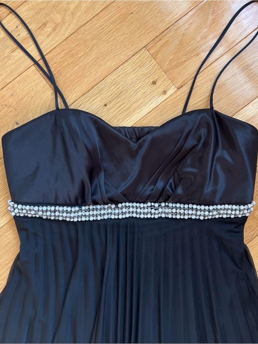 XOXO Black Strapless Beaded Empire Waist Evening Dress